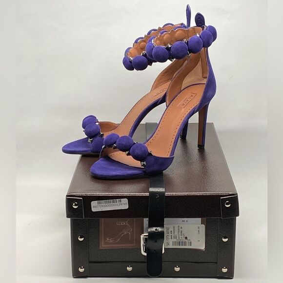 Alaia Bombe 90 Ankle-Strap Studded Suede Leather Sandals size 36.5 - Picture 14 of 16